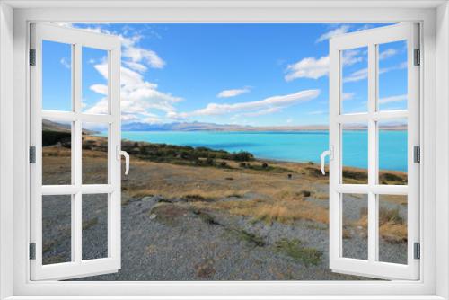 Fototapeta Naklejka Na Ścianę Okno 3D - plongeon vers les eaux turquoises du lac pukaki