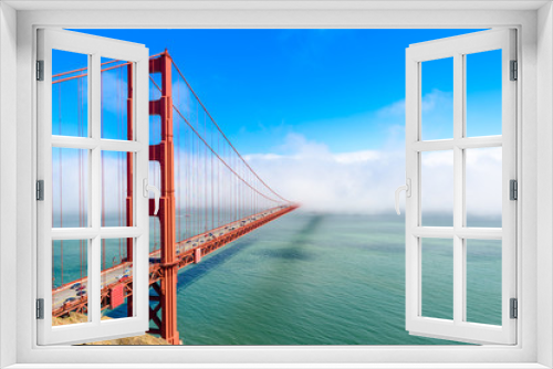 Fototapeta Naklejka Na Ścianę Okno 3D - Golden Gate Bridge in clouds on a beautiful summer day  - Panoramic view from Battery Spencer - California, USA