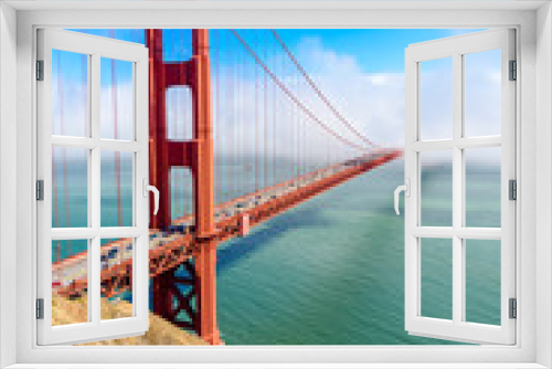 Fototapeta Naklejka Na Ścianę Okno 3D - Golden Gate Bridge in clouds on a beautiful summer day  - Panoramic view from Battery Spencer - California, USA