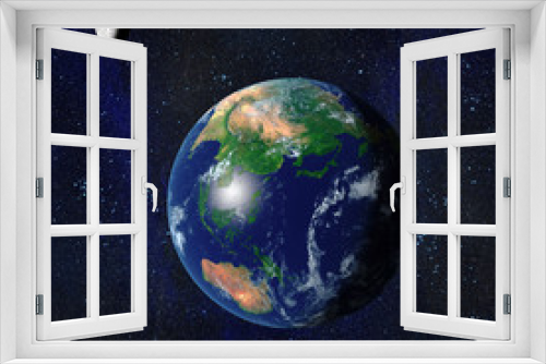 Fototapeta Naklejka Na Ścianę Okno 3D - Earth and Moon from space showing Asia and Australasia. 3d Rendered