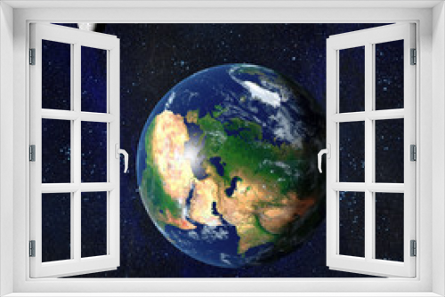 Fototapeta Naklejka Na Ścianę Okno 3D - Earth and Moon from space showing Europe Middle East and North Africa. 3D Rendered