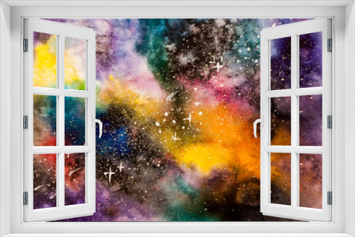 Fototapeta Naklejka Na Ścianę Okno 3D - Abstract watercolor cosmos with stars background