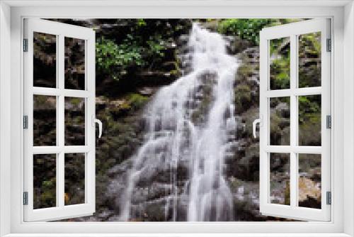 Fototapeta Naklejka Na Ścianę Okno 3D - Waterfall at the carpatian mountains green forest