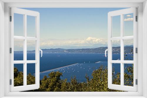 Fototapeta Naklejka Na Ścianę Okno 3D - Gulf of Trieste Italy, panoramic summer view of the dams delimiting the harbor