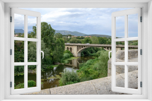 Fototapeta Naklejka Na Ścianę Okno 3D - View from old Besalu Bridge towards north direction, Catalonia, Spain.