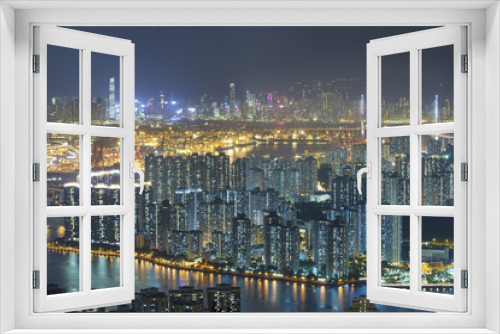 Fototapeta Naklejka Na Ścianę Okno 3D - Aerial view of Hong Kong city at night