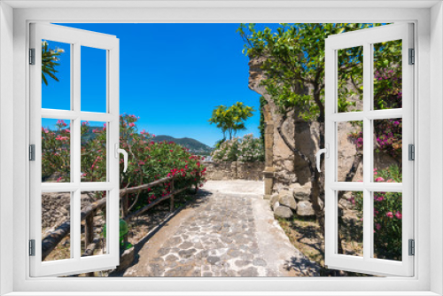 Fototapeta Naklejka Na Ścianę Okno 3D - A summer day visiting Aragonese Castle and looking toward Capri and Vesuvi Ischia Ponte, Ischia, Phlegrean Islands, Tyrrhenian Sea, Italy, South Europe