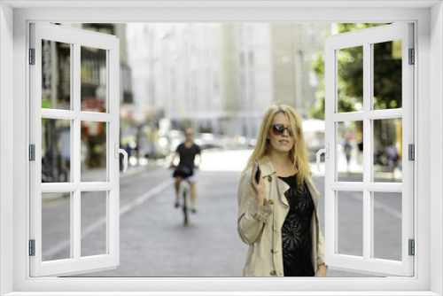 cute woman waiting in the center of Madrid