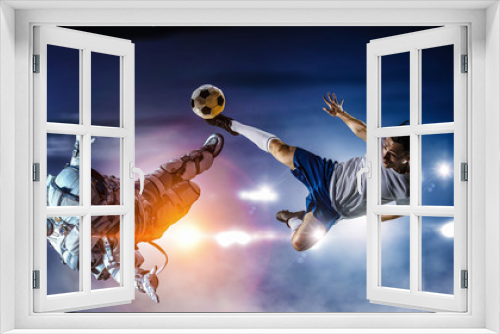 Fototapeta Naklejka Na Ścianę Okno 3D - Astronaut play soccer game