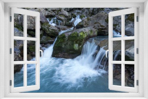 Fototapeta Naklejka Na Ścianę Okno 3D - Mountain river and stones landscape natural environment. Hiking in the alps. Grawa Waterfall in Stubai Valley, Tyrol, Austria
