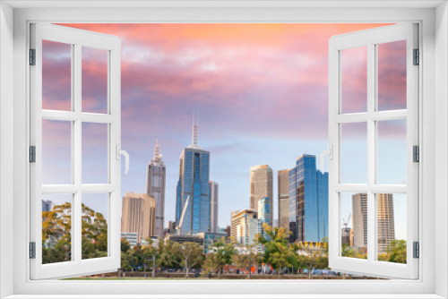 Fototapeta Naklejka Na Ścianę Okno 3D - Skyline of Melbourne at sunset, Australia