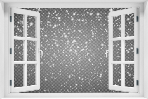 Fototapeta Naklejka Na Ścianę Okno 3D - Falling snow on a transparent background. Abstract snowflake background. Fall of snow. Vector illustrator 10 EPS.