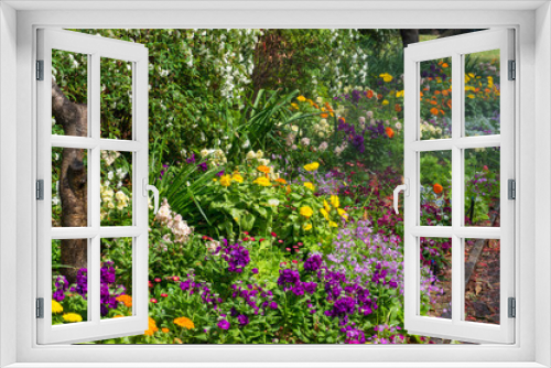 Fototapeta Naklejka Na Ścianę Okno 3D - Colourful flowerbed on sunny day