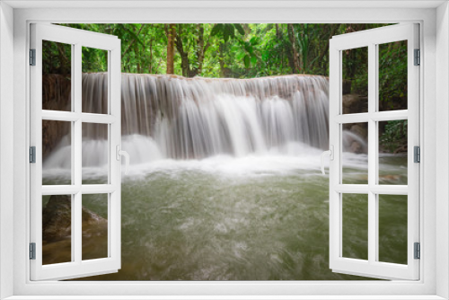 Fototapeta Naklejka Na Ścianę Okno 3D - Waterfall hua mae kamin in tropical forest at Erawan national park Kanchanaburi province, Thailand