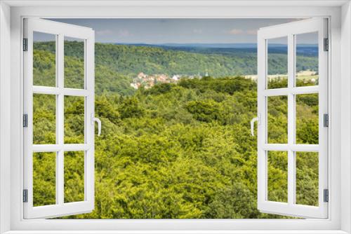 Fototapeta Naklejka Na Ścianę Okno 3D - Aussicht vom Baumwipfelpfad im Steigerwald