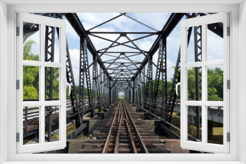 Fototapeta Naklejka Na Ścianę Okno 3D - structure of metal railway bridge