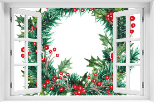 Fototapeta Naklejka Na Ścianę Okno 3D - Watercolor Christmas wreath