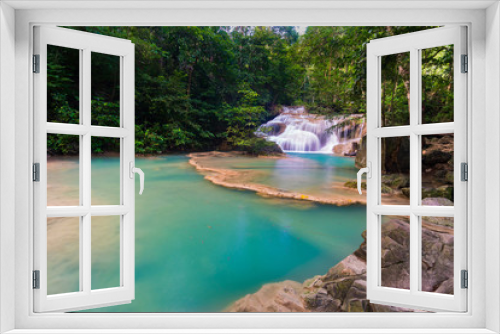 Fototapeta Naklejka Na Ścianę Okno 3D - Landscape photo. Waterfall beautiful in southeast asia. Erawan waterfall kanchanaburi Thailand