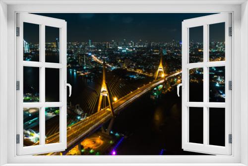 Fototapeta Naklejka Na Ścianę Okno 3D - Bangkok,Thailand - August 1,2017: Bhumibol Bridge Aerial View, traffic jam road