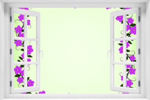 Fototapeta Naklejka Na Ścianę Okno 3D - Frame of flowers on a branch. Spring flowers. Sketch, template, frame. Flowers of cherries. Summer, spring background. Green background, pink flowers. Vector EPS 10