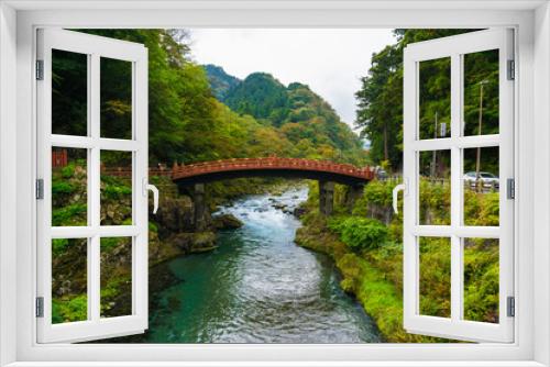 Fototapeta Naklejka Na Ścianę Okno 3D - Shinkyo Bridge red wood in Nikko heritage