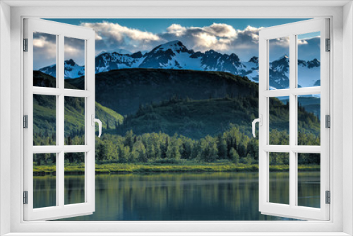 Fototapeta Naklejka Na Ścianę Okno 3D - Calm Lake and Snowy Mountains