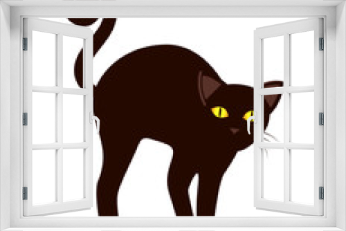 Fototapeta Naklejka Na Ścianę Okno 3D - Black Cat with Long Tail Symbol Halloween Vector
