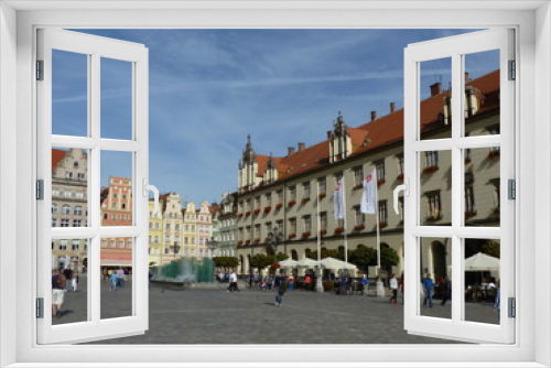 Fototapeta Naklejka Na Ścianę Okno 3D - Architecture medieval facades Market Square, one of the largest medieval squares in Europe. Wroclaw, Poland. EU.