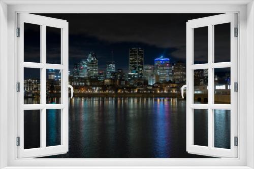 Fototapeta Naklejka Na Ścianę Okno 3D - Montreal Downtown Skyline Night River Reflection