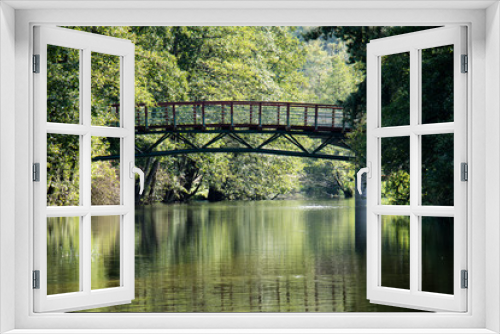 Fototapeta Naklejka Na Ścianę Okno 3D - Bridge over the lake, river. Beautiful autumn season.