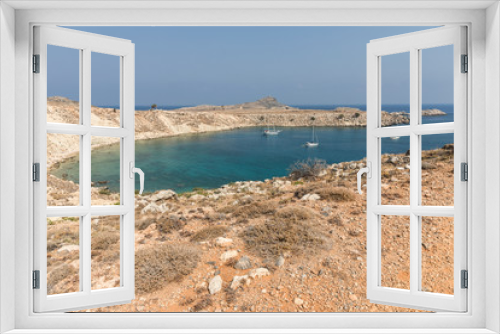 Fototapeta Naklejka Na Ścianę Okno 3D - Coastline landscape on the way to the Kleoboulous's tomb in Lindos on the Rhodes Island, Greece. 