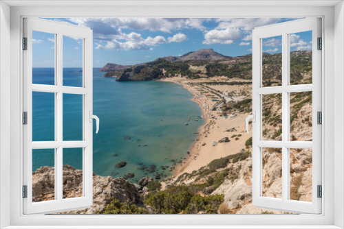 Fototapeta Naklejka Na Ścianę Okno 3D - Stony landscape and a view of the Tsambika beach on the Rhodes Island, Greece