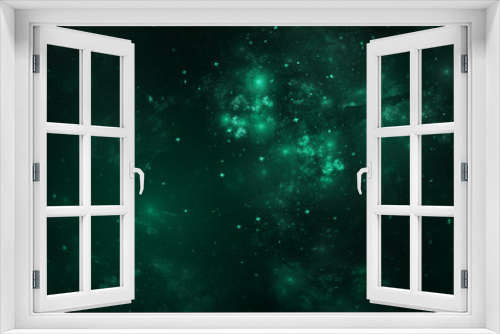 Fototapeta Naklejka Na Ścianę Okno 3D - Abstract green galaxy. Fantastic space scene. Fractal art. 3D rendering.