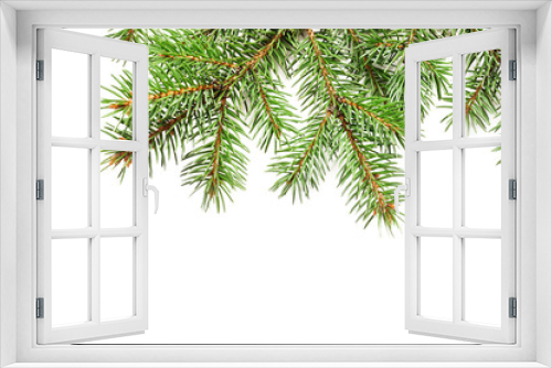Fototapeta Naklejka Na Ścianę Okno 3D - Mockup Christmas tree branches border over white isolated background, with space for your text