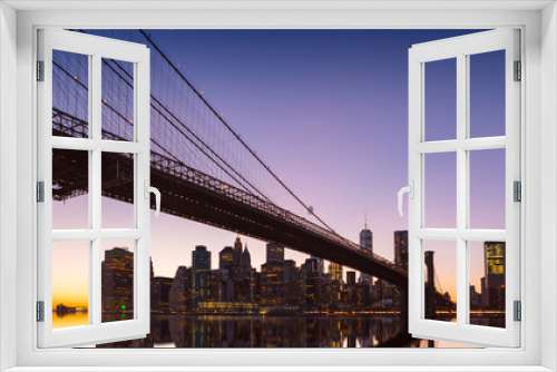 Fototapeta Naklejka Na Ścianę Okno 3D - New York City Panoramic landscape view of Manhattan with famous Brooklyn Bridge at sunset.
