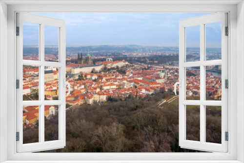 Fototapeta Naklejka Na Ścianę Okno 3D - Panorama of Prague with Castle. View from Petrin Hill. Prague, Czech Republic