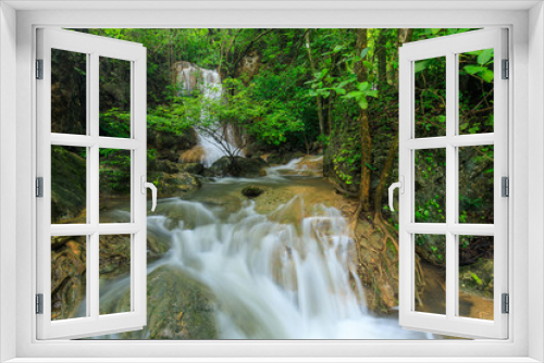 Fototapeta Naklejka Na Ścianę Okno 3D - Erawan waterfall, Beautiful waterwall in nationalpark of Kanchanaburi province, ThaiLand.