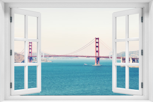 Fototapeta Naklejka Na Ścianę Okno 3D - Panoramic picture of the Golden Gate Bridge, color toned image, San Francisco, USA.