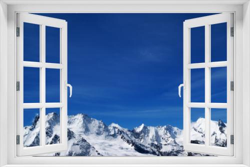 Fototapeta Naklejka Na Ścianę Okno 3D - Winter snowy mountains and blue sky in cold sunny day