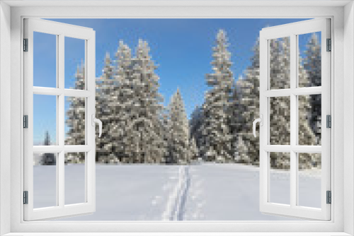 Fototapeta Naklejka Na Ścianę Okno 3D - Spur im Schnee in Gebirgslandschaft