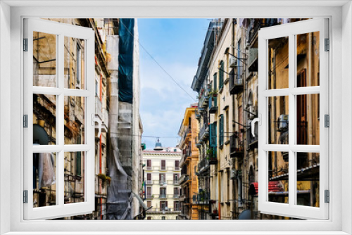 Fototapeta Naklejka Na Ścianę Okno 3D - Antique building view in Old Town Naples, italy Europe