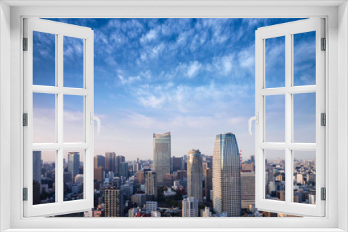 Fototapeta Naklejka Na Ścianę Okno 3D - Landscape of tokyo city skyline in Aerial view with skyscraper, modern office building and blue sky with cloudy sky background in Tokyo metropolis, Japan.