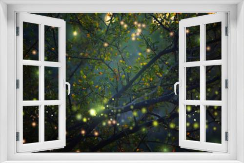 Fototapeta Naklejka Na Ścianę Okno 3D - Abstract and magical image of Firefly flying in the night forest. Fairy tale concept.