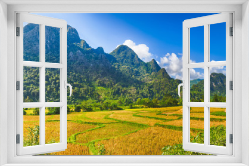 Fototapeta Naklejka Na Ścianę Okno 3D -  Beautiful rural landscape.Vang Vieng, Laos. Panorama
