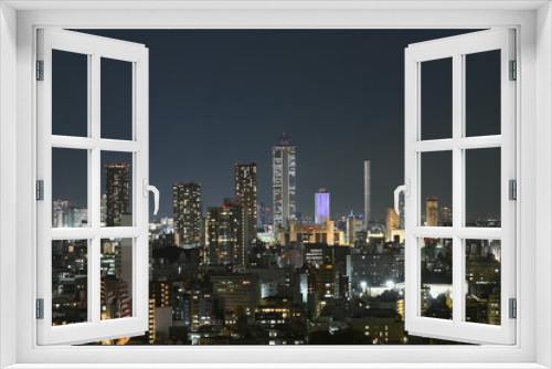 Fototapeta Naklejka Na Ścianę Okno 3D - 日本の東京都市風景・美しい夜景「豊島区の高層ビル群や街並みを望む」（中央の超高層ビルはサンシャイン６０）