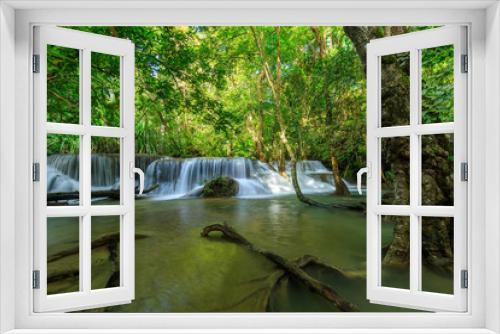 Fototapeta Naklejka Na Ścianę Okno 3D - Huai-mae-kha-min waterfall, Beautiful waterwall in nationalpark of Kanchanaburi province, ThaiLand.