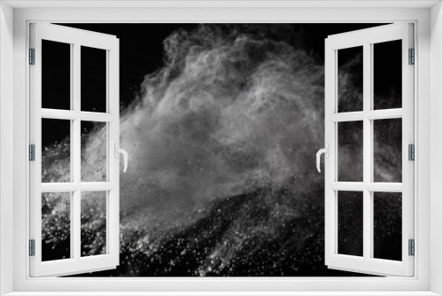 Fototapeta Naklejka Na Ścianę Okno 3D - White powder. Grainy abstract texture on black background.