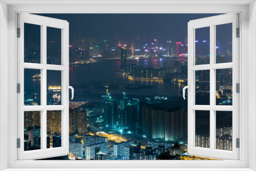 Fototapeta Naklejka Na Ścianę Okno 3D - Kong Harbour And Skyline From Kowloon Peak 