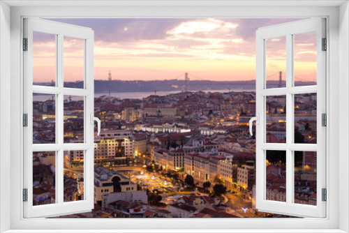 Fototapeta Naklejka Na Ścianę Okno 3D - Lissabon Stadtansicht Panorama bei Sonnenuntergang