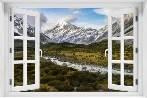 Fototapeta Naklejka Na Ścianę Okno 3D - Mt Cook and streams in New Zealand